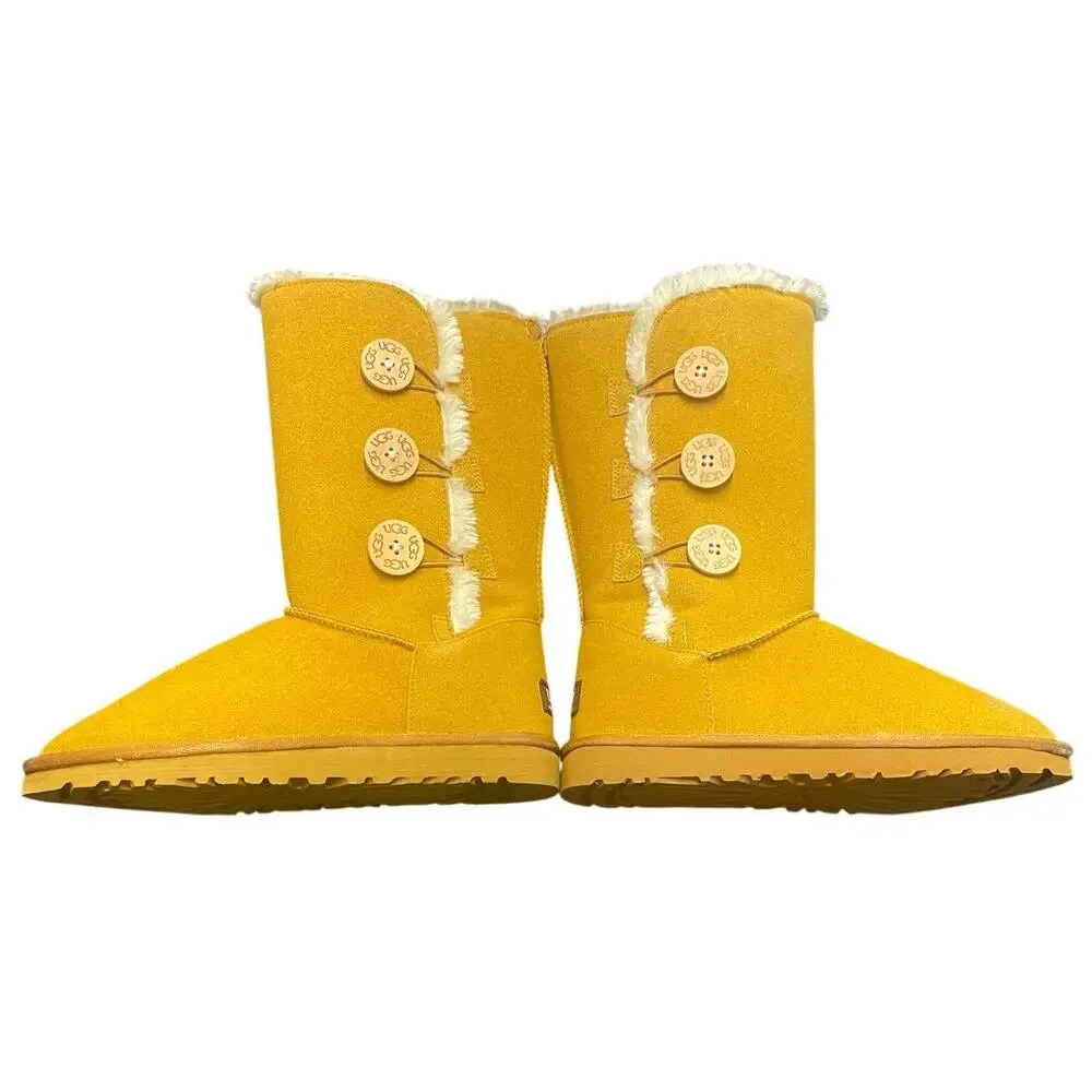 UGG Classic Tall Bailey Button Triplet 1873 Mustard Seed Boots Women 8 Cozy